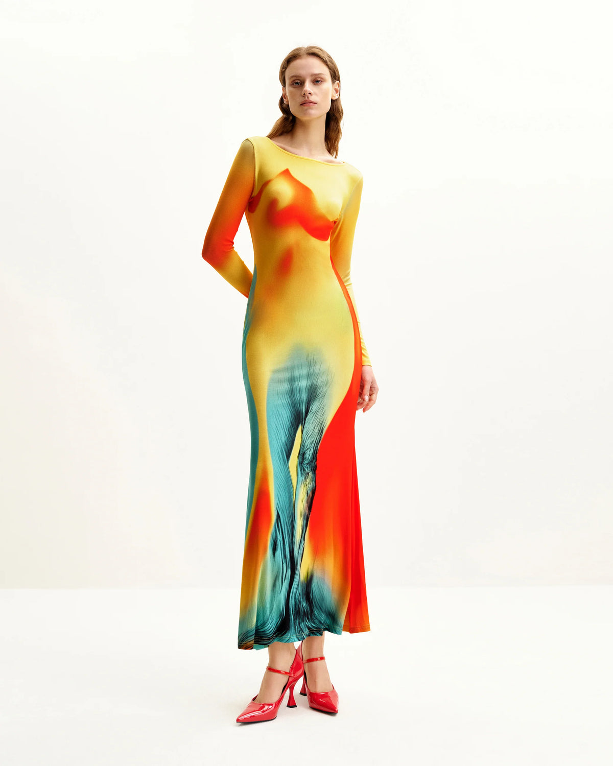 Jw Pei Abito Lungo Lily con Stampa Illusione Multicolore