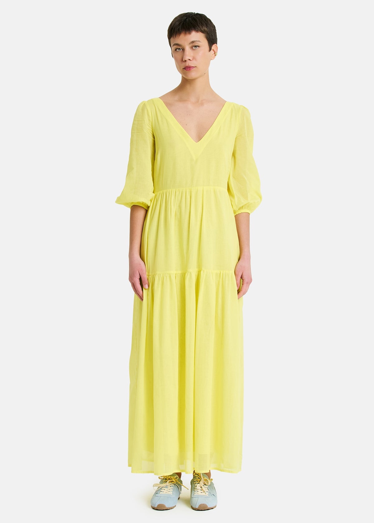 Orto Botanico Abito Lungo Scollo a V Giallo