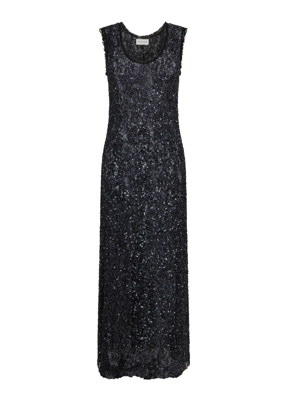 Parosh Abito Lungo Noodles Nero con Ricami in Paillettes