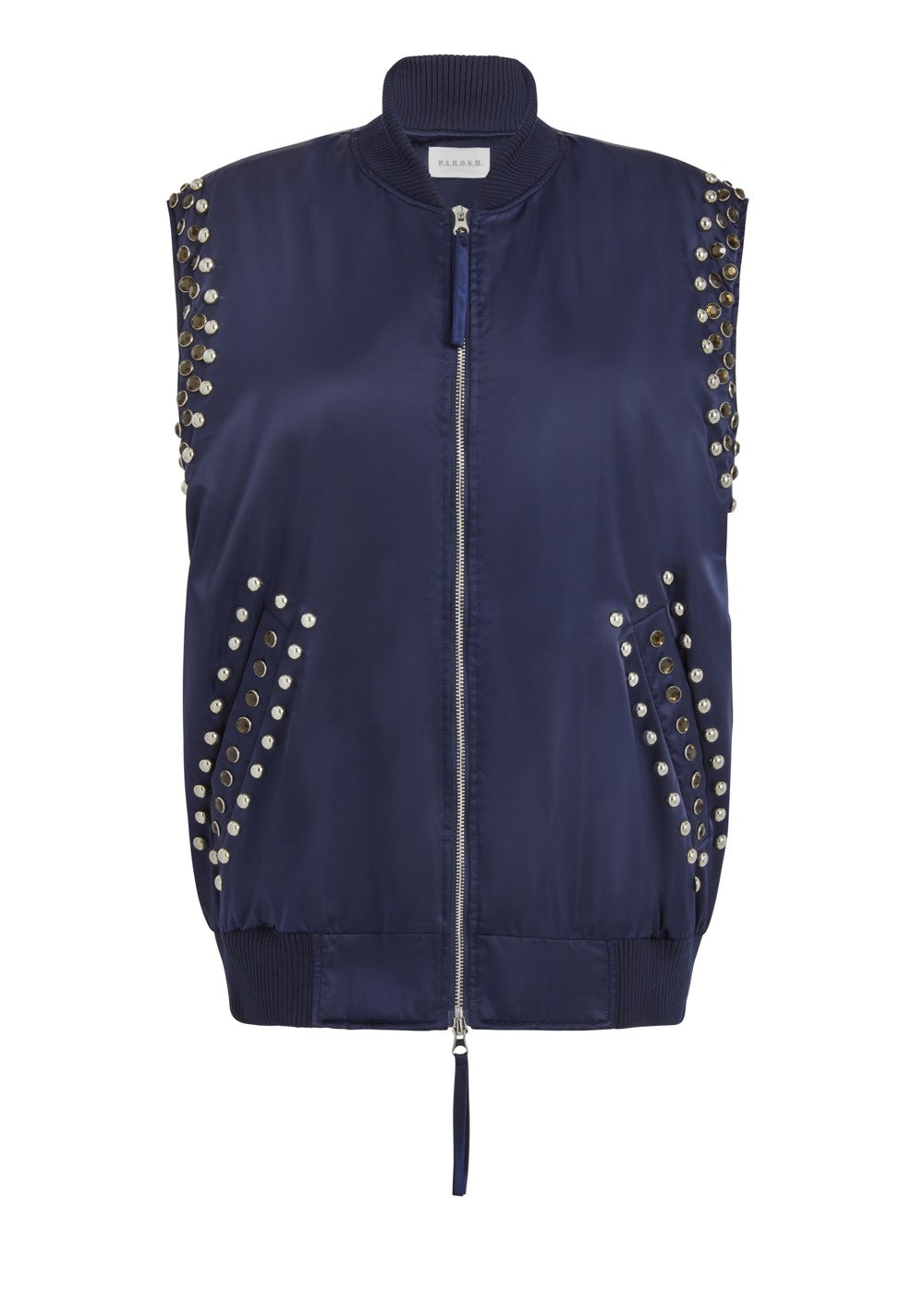 Parosh Bomber Nashville Blu con Borchie in Tessuto Tecnico