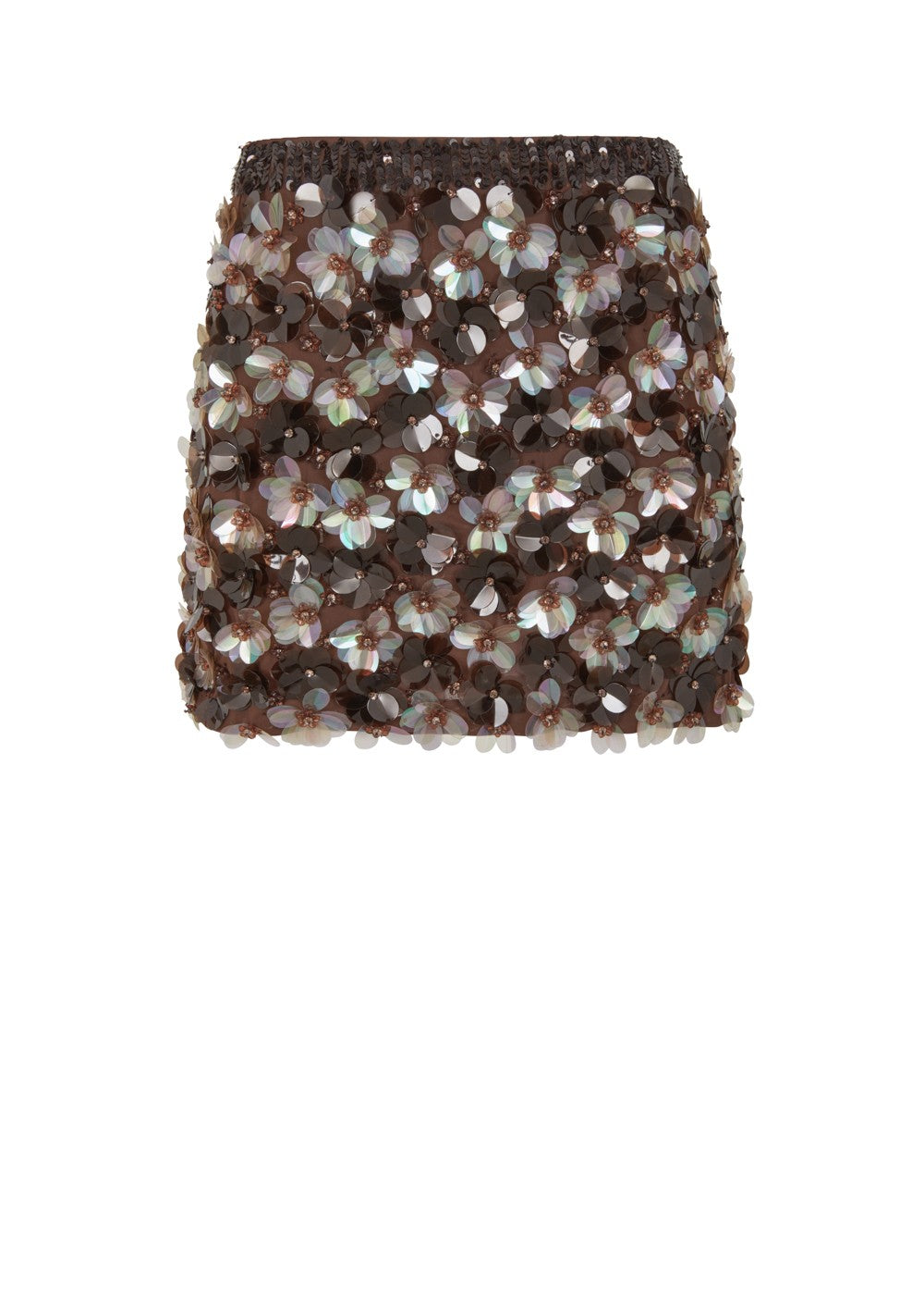 Parosh Gonna Corta Gym Marrone in Paillettes con Ricamo Floreale