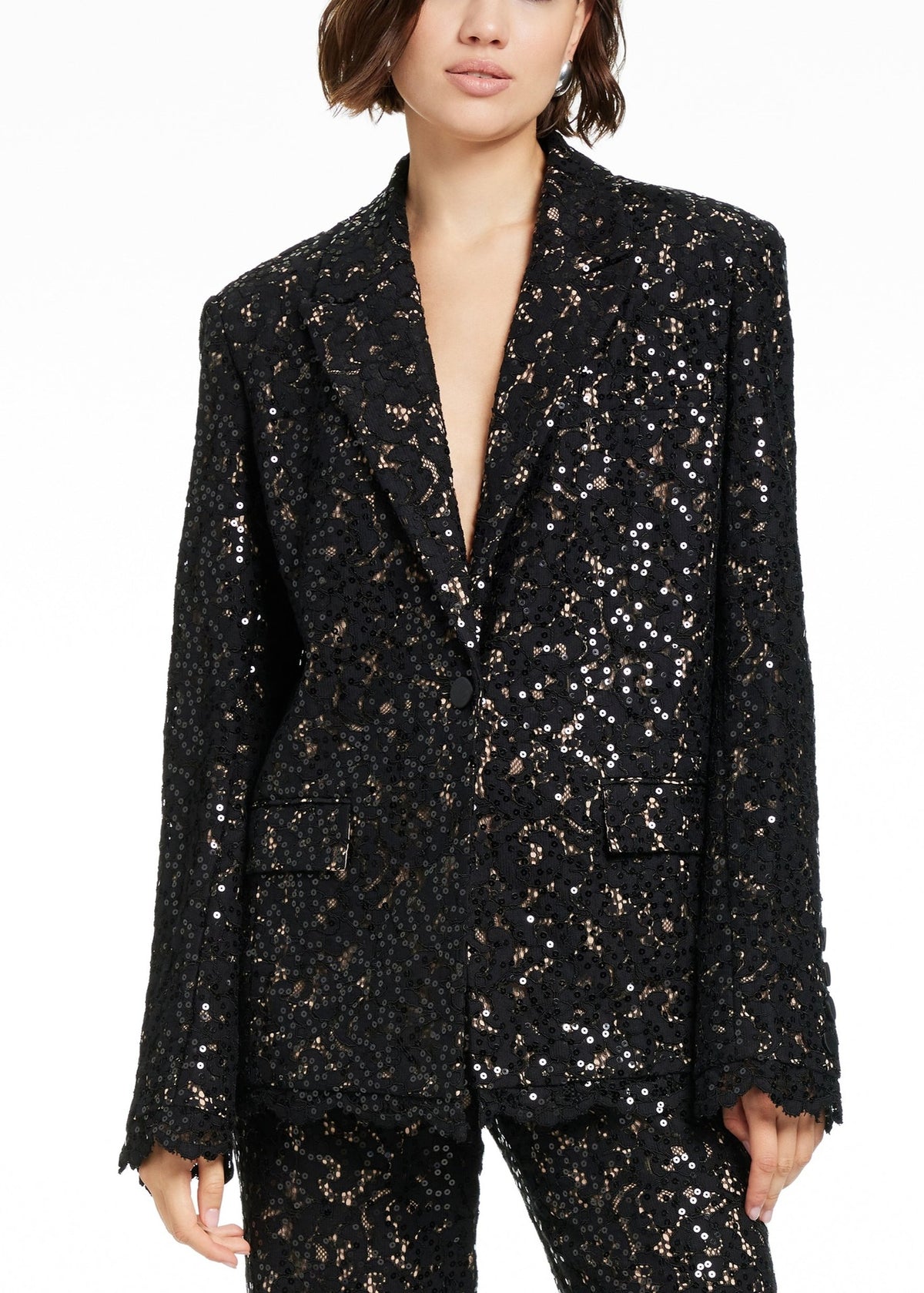 Toccin Blazer Monopetto  Willa Nero in Pizzo e Paillettes