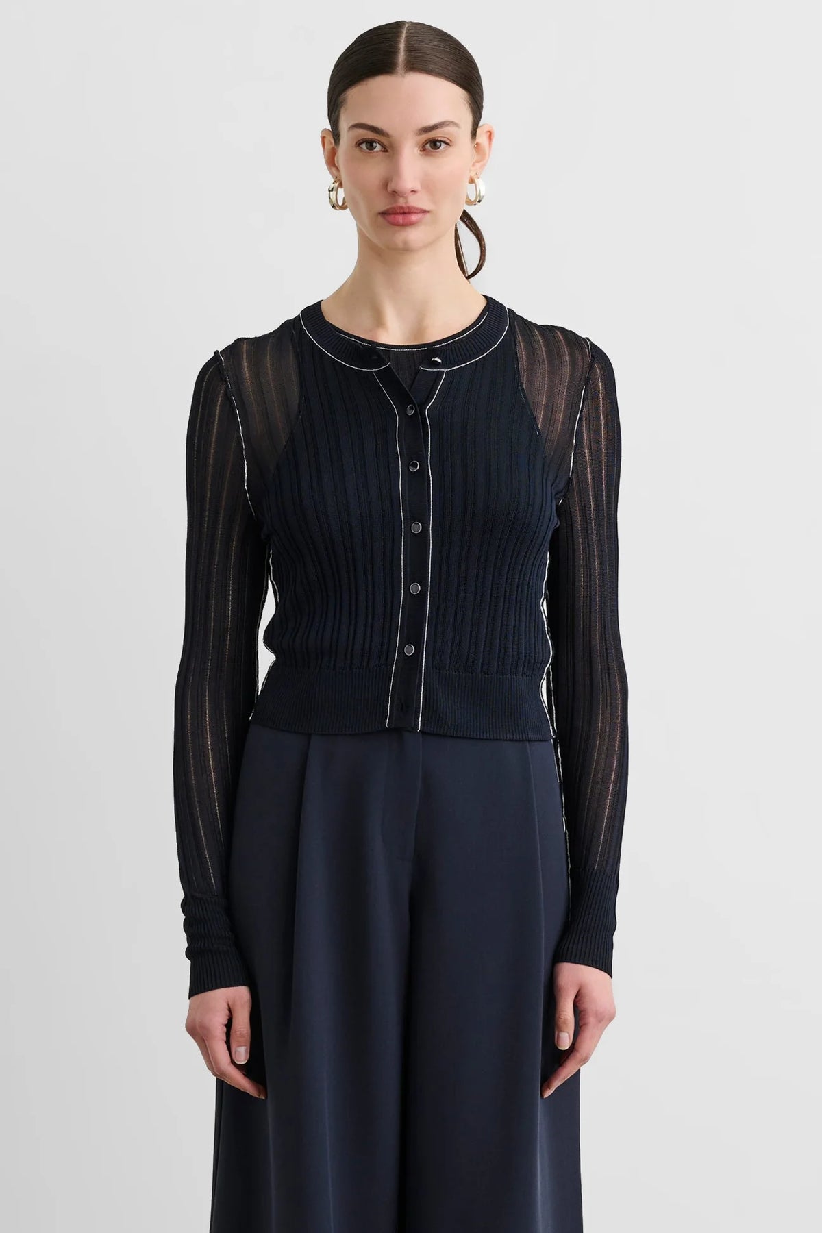Toccin Cardigan Crosby Cropped a Contrasto Blu e Bianco