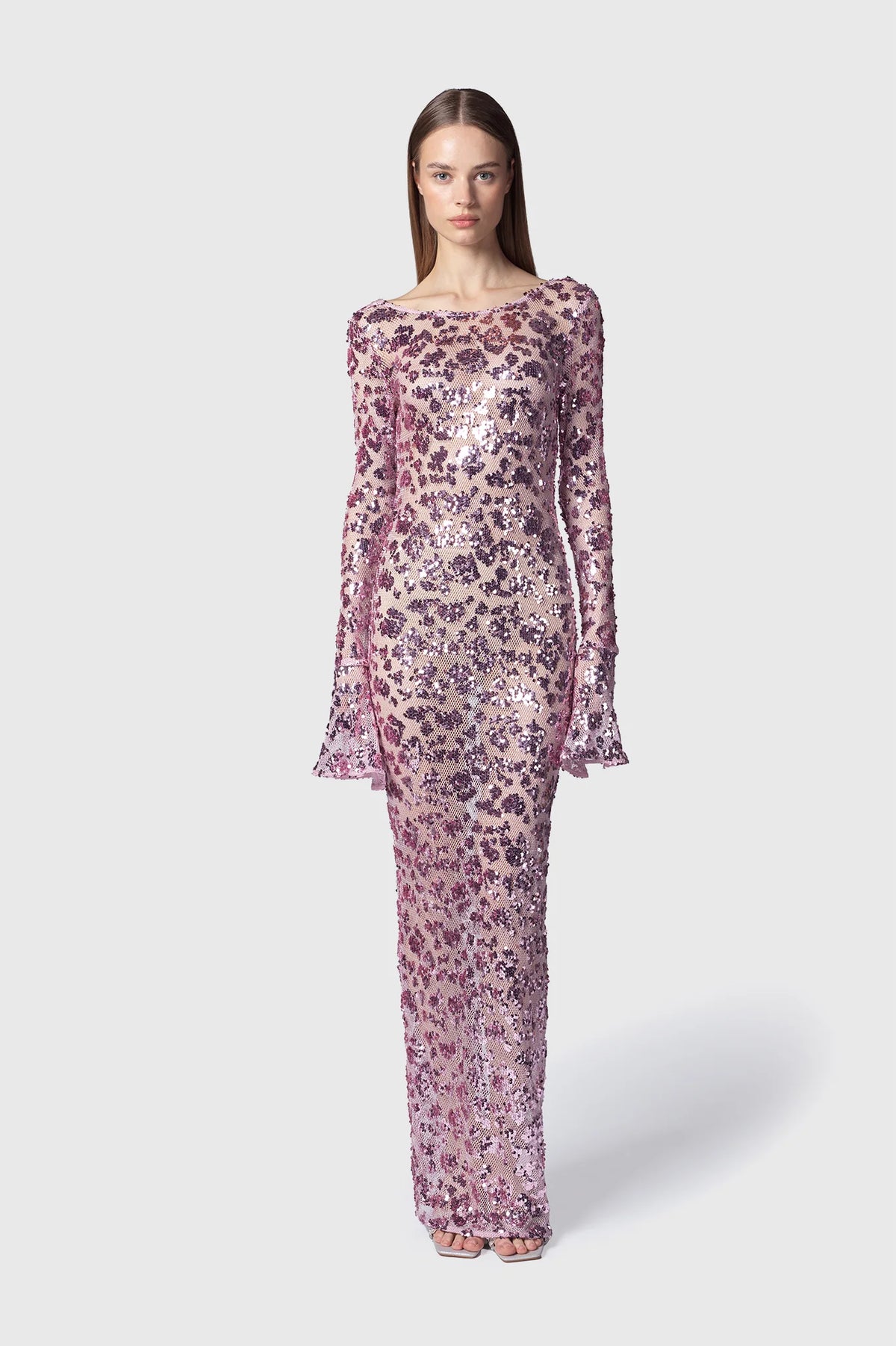Twenty Four Haitch Abito Lungo Texas in Maglia con Paillettes Lilla