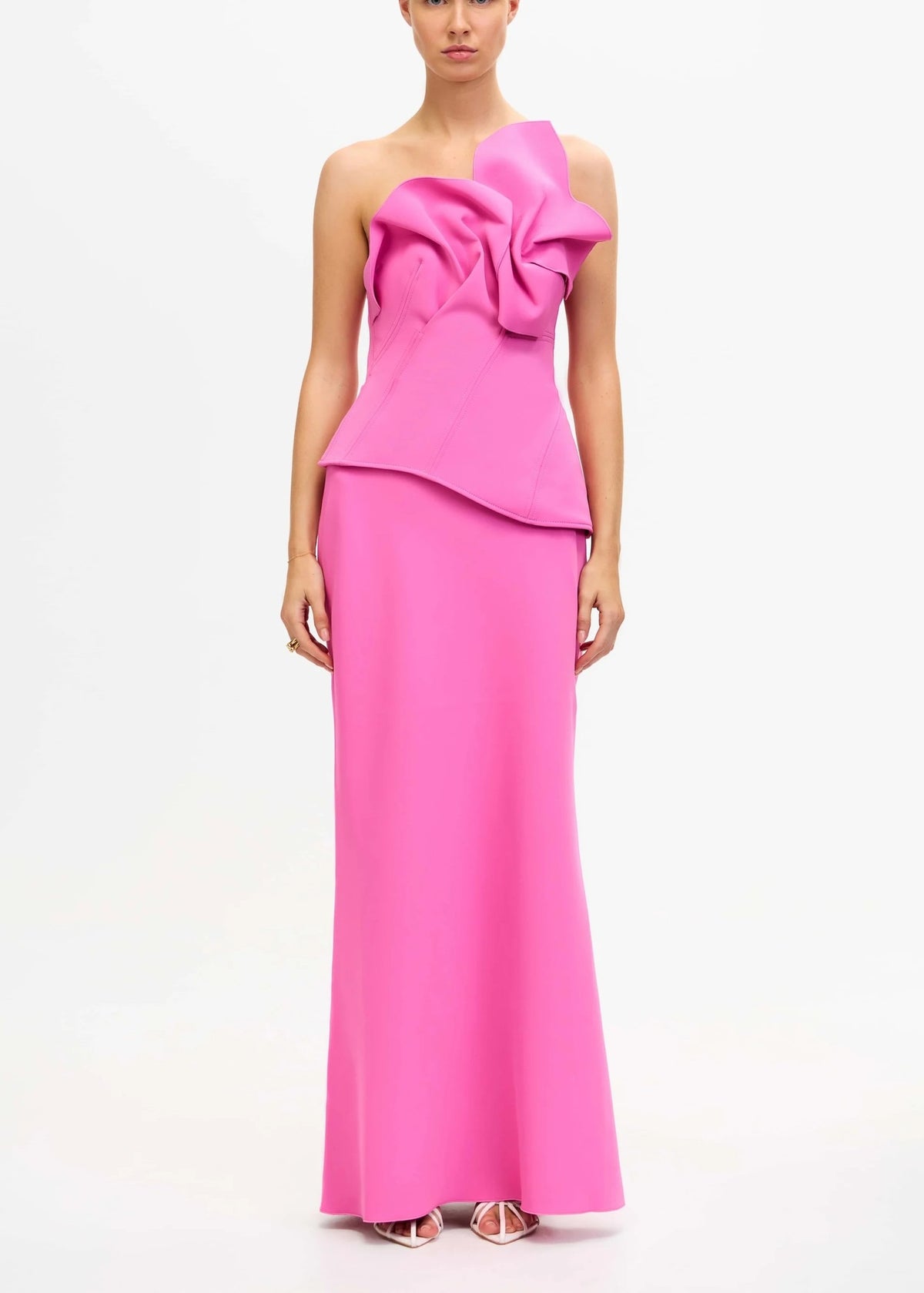 Acler Abito Lungo Esher Fucsia con Arricciatura