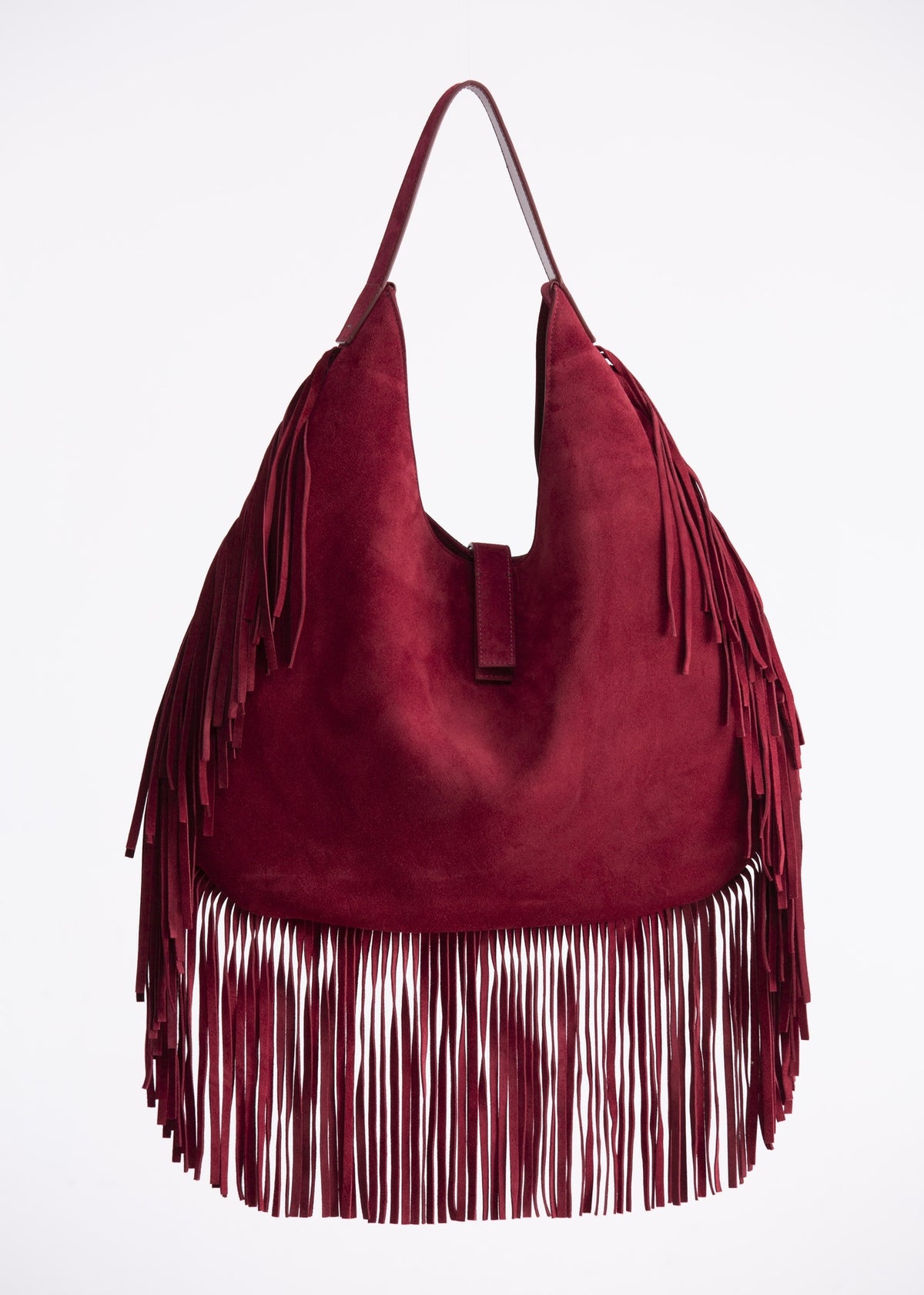 Gente Zaira - Borsa Hobo in Camoscio Ciliegia con Frange