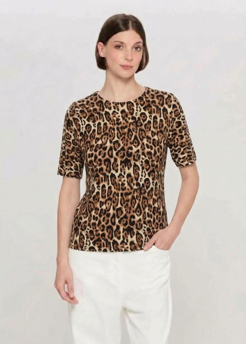 GENTE Maglia Paxton Girocollo Manica Corta Leopardo