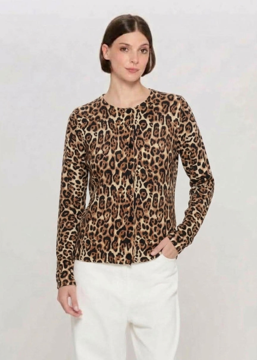 GENTE Cardigan Gigi Girocollo Leopardato