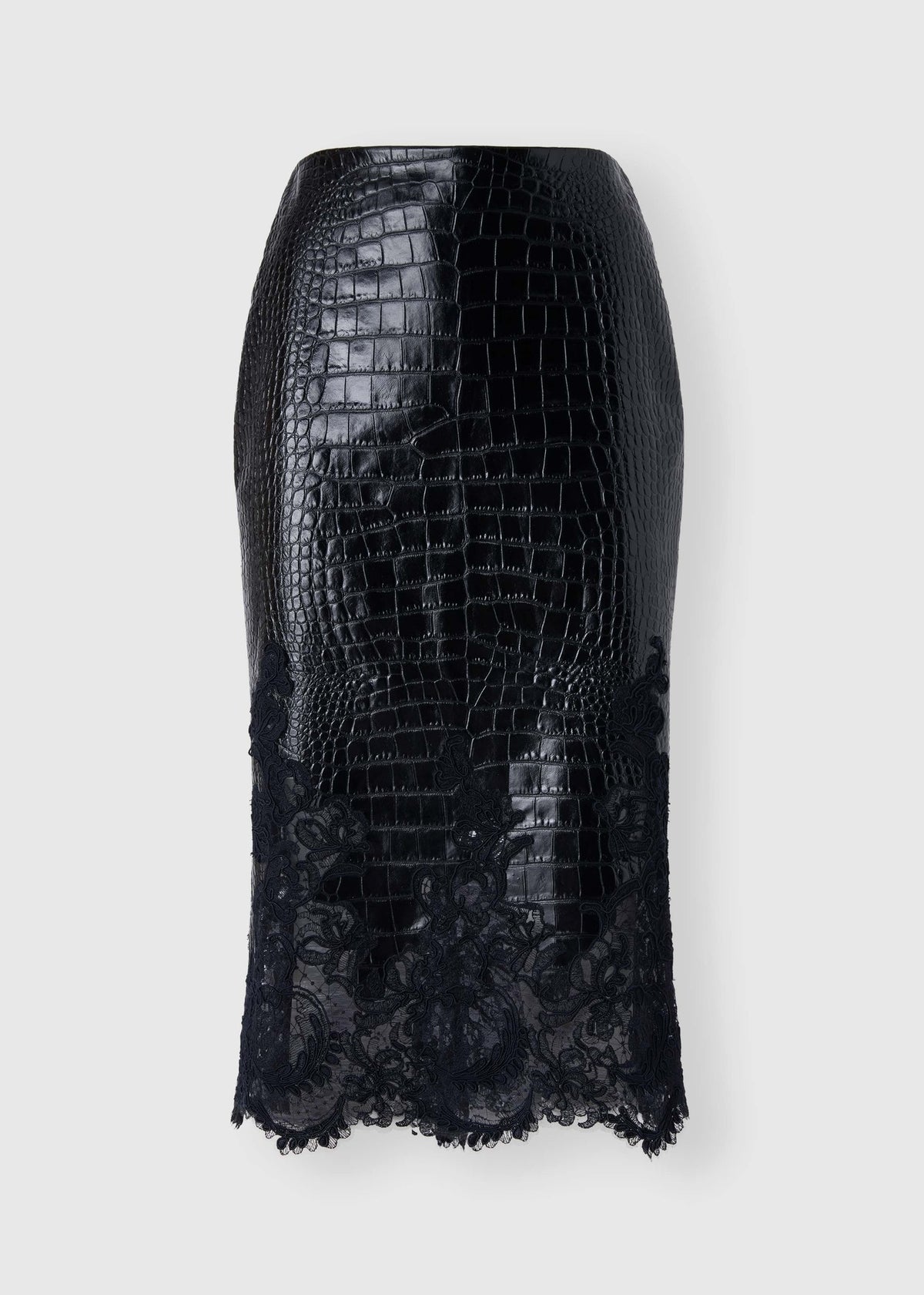 Ermanno Scervino Gonna Midi in Pelle Effetto Coccodrillo Con Fondo in Pizzo