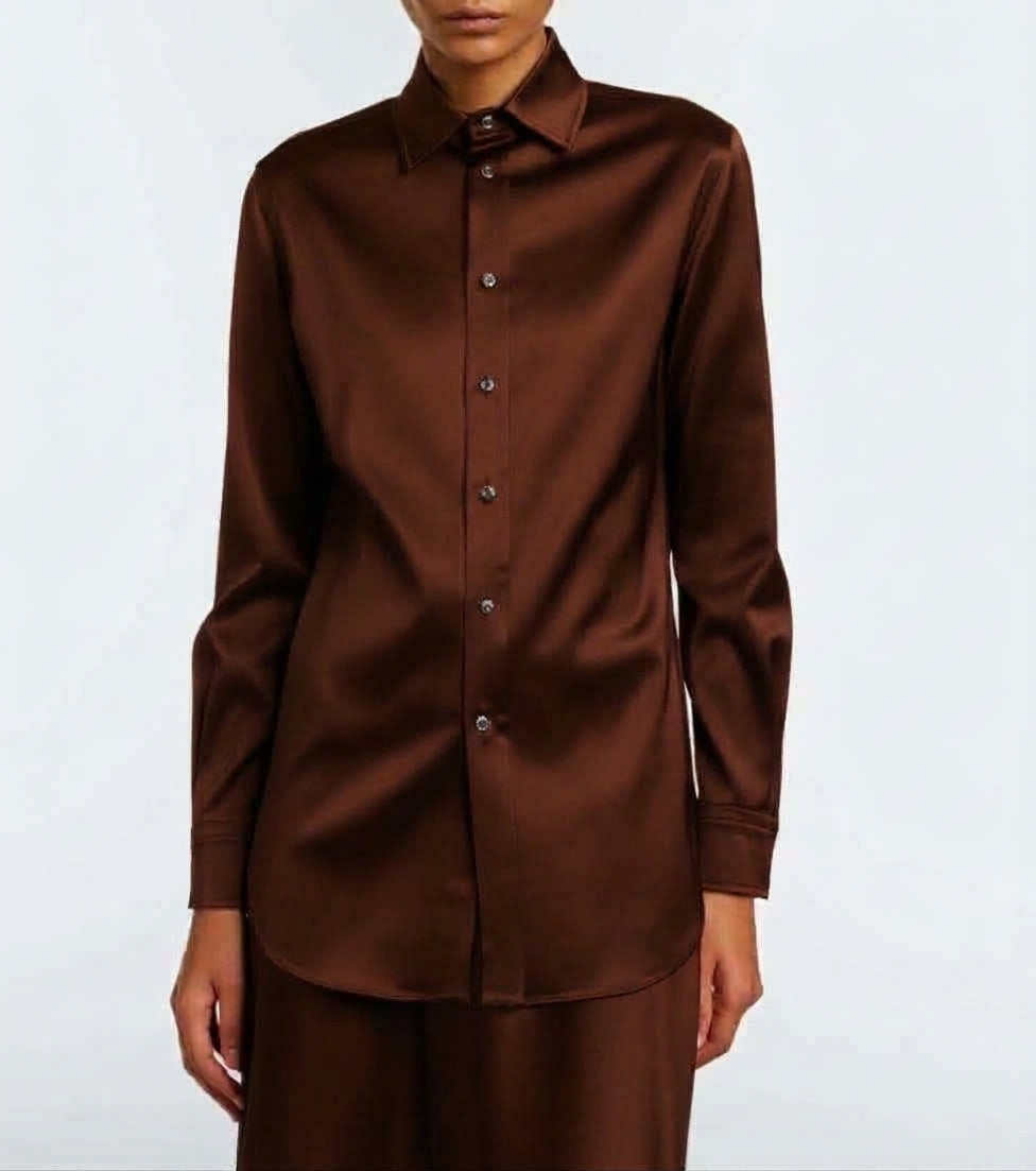 Ermanno Scervino Camicia a Manica Lunga in Seta Castagno