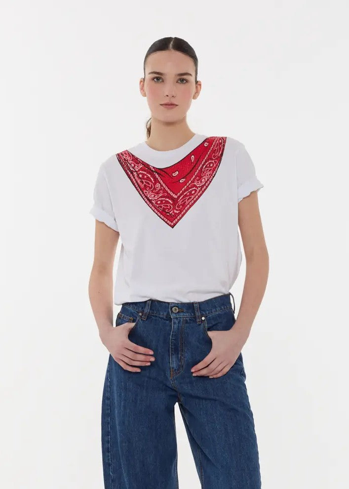 Parosh T-Shirt In Cotone Con Stampa Cote Fantasia Rossa
