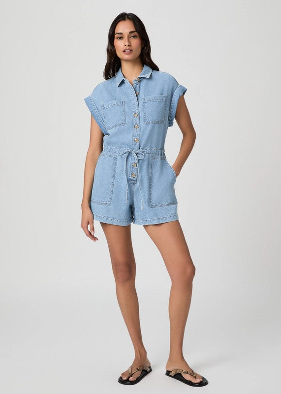 Paige Jumpsuit Corta Maliah in Denim Blu