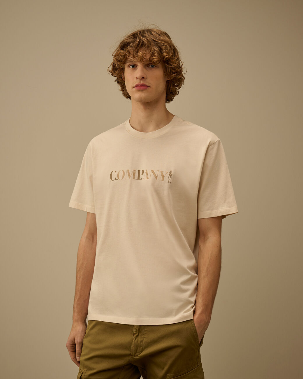 C.P Company T-Shirt a Maniche Corte in Jersey con Logo Beige