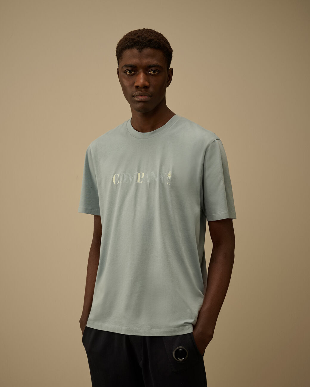 C.P Company T-Shirt a Maniche Corte in Jersey con Logo Azzurro