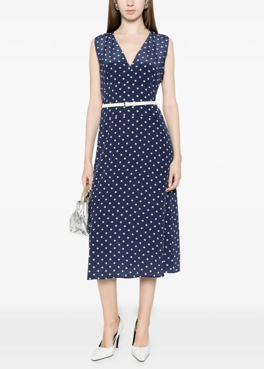 Parosh Abito Midi Sbillo a Pois Blu