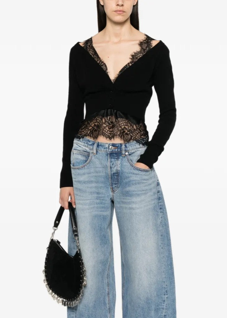 Ermanno Scervino Cardigan in Cashmere con Dettagli in Pizzo Nero