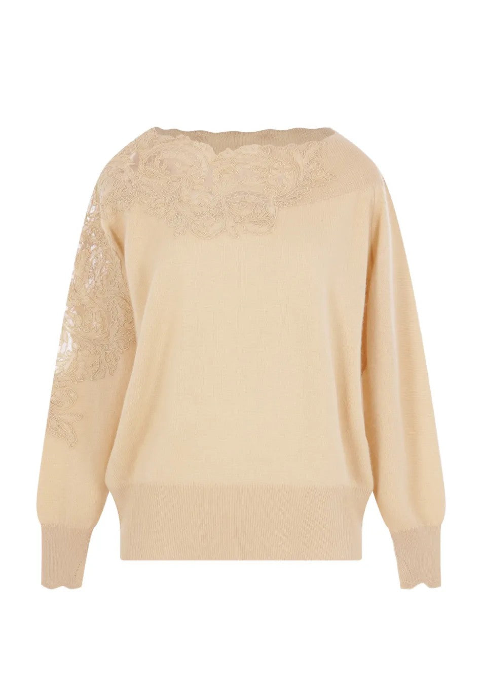 Ermanno Scervino Maglia Manica Lunga con Decorazione Floreale Beige