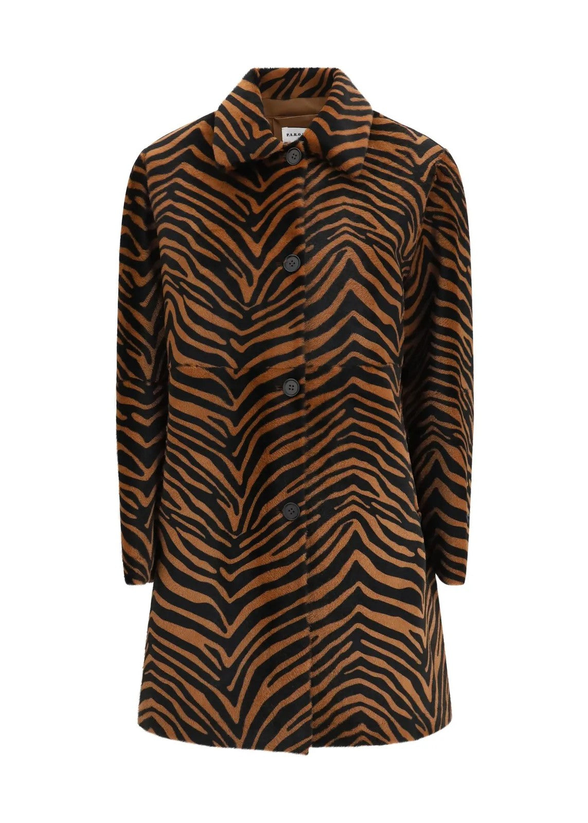 Parosh Cappotto Moira con Fantasia Tigrata Marrone