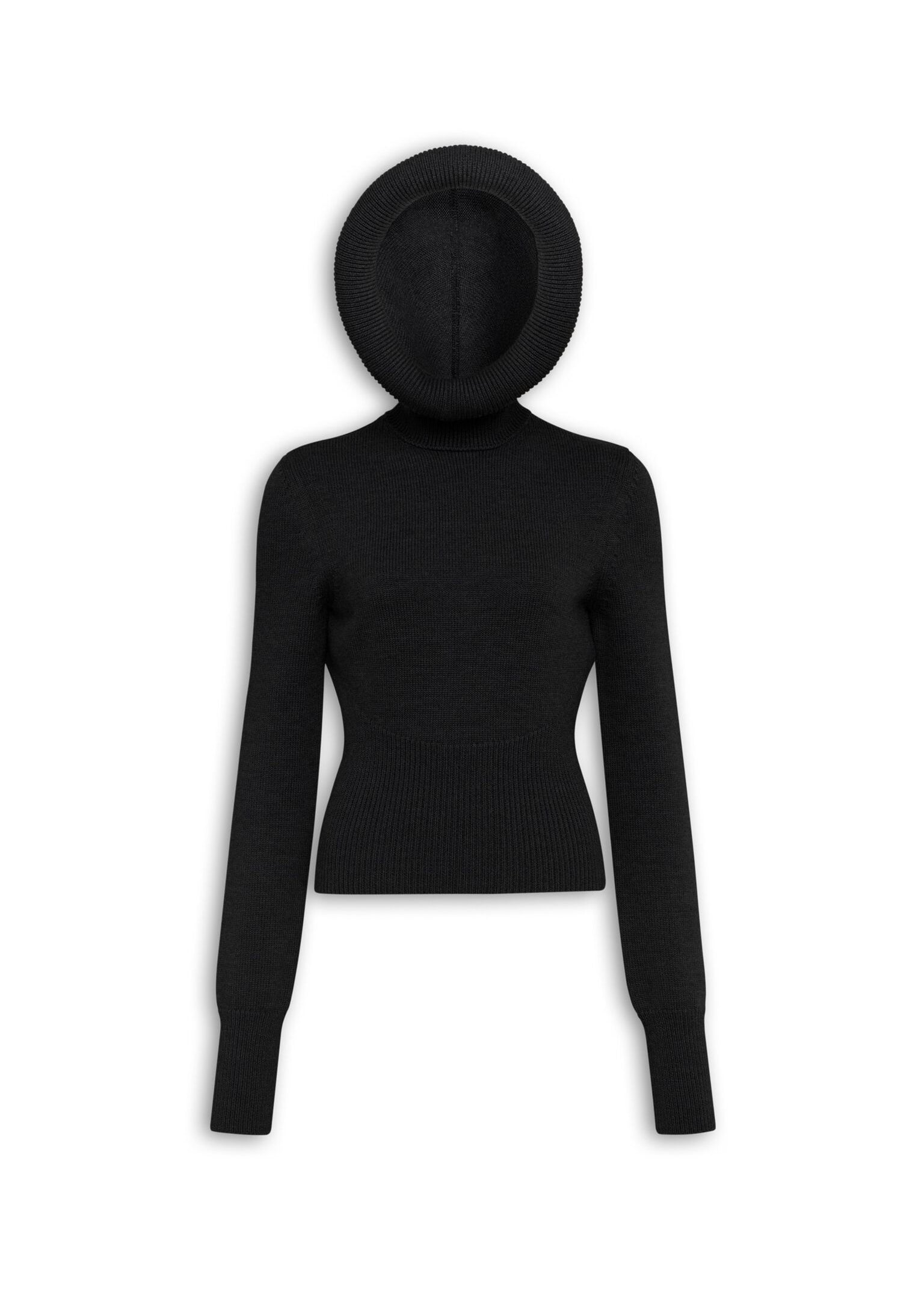 Pullover con cappuccio scultoreo in maglia nero AA9G0071K133B995 ALAÏA