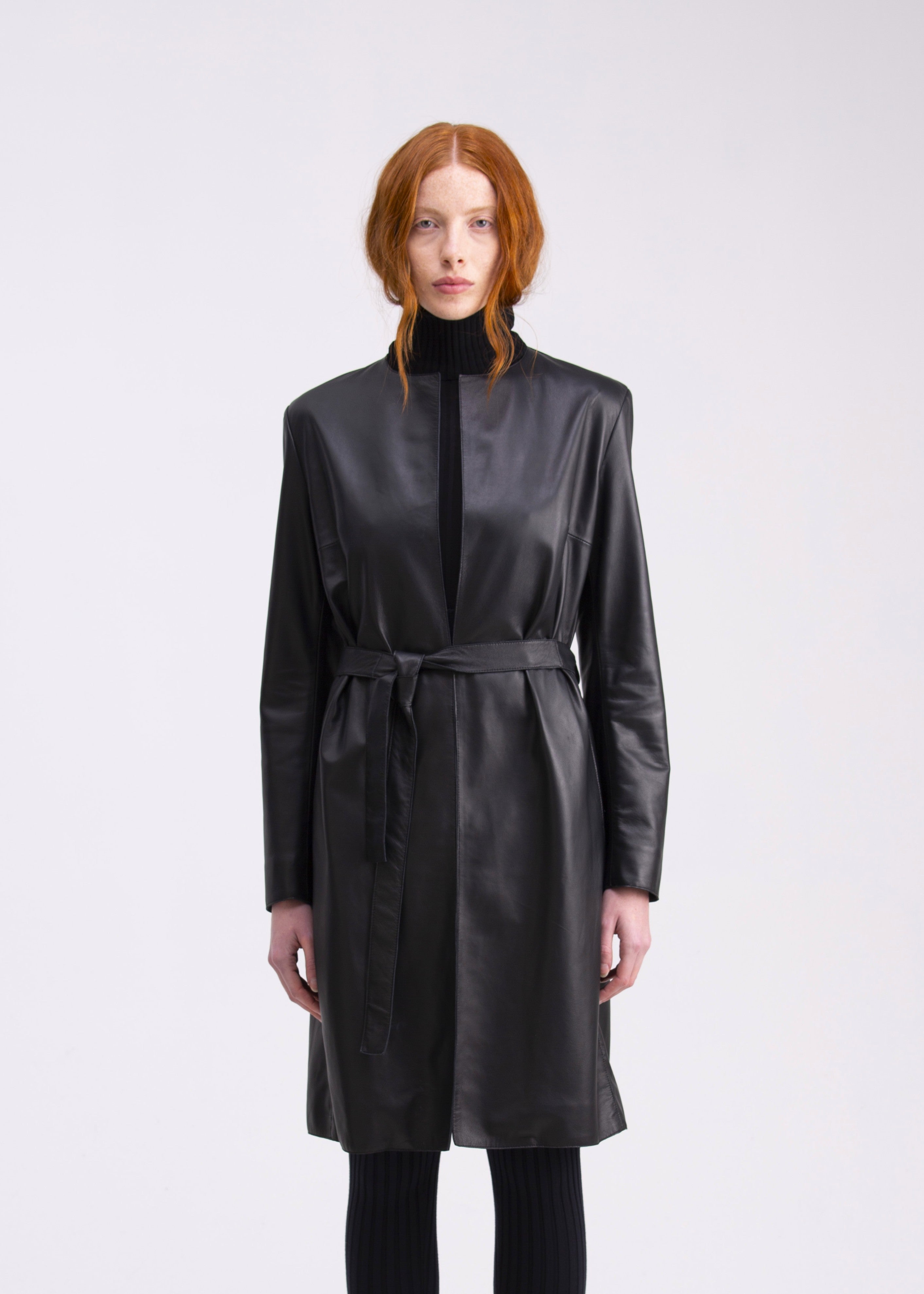 Soprabito nero in nappa con cintura e tasche GC06PELLENERO GENTE