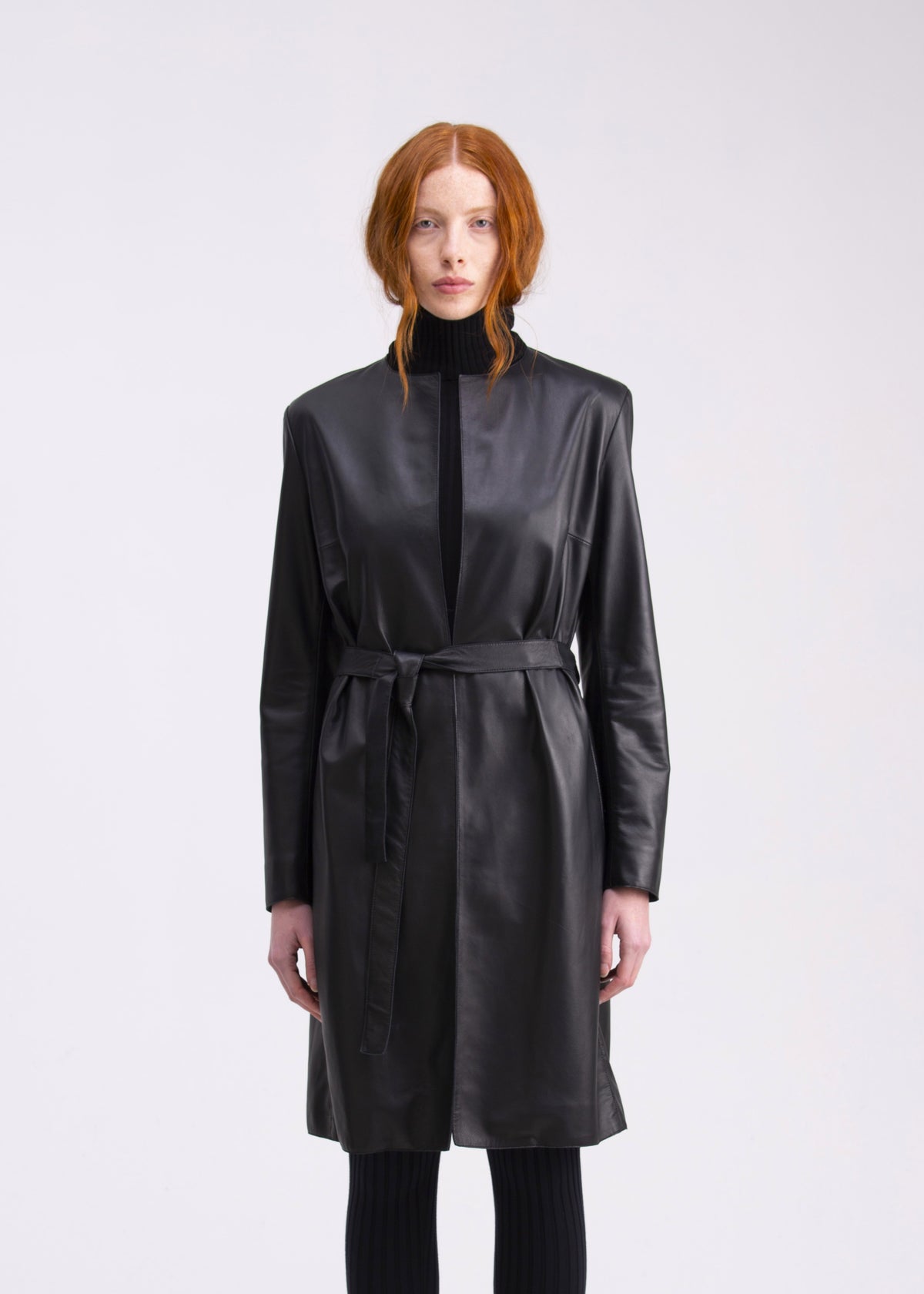 Soprabito nero in nappa con cintura e tasche GC06PELLENERO GENTE