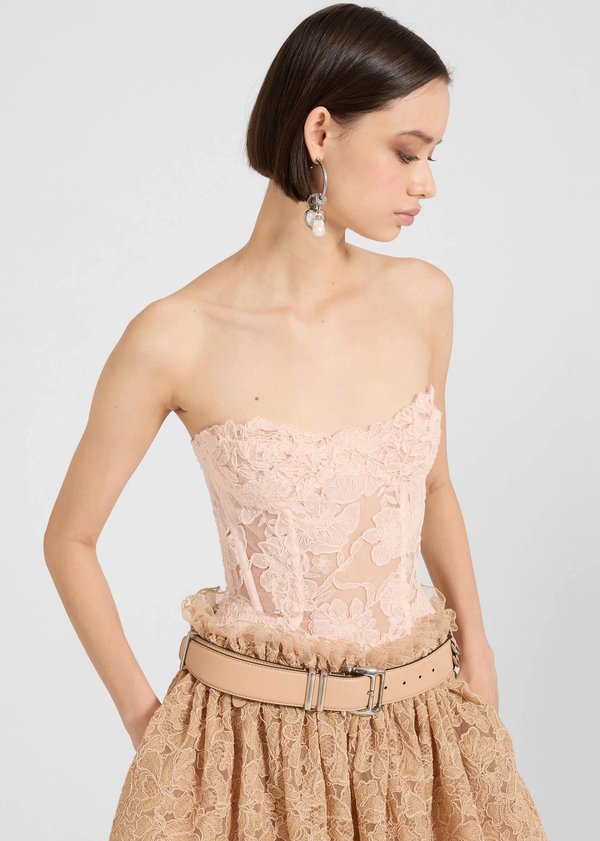 Ermanno Scervino Top Bustier con Ricamo in Pizzo Rebrodè e Scollo a Cuore Rosa