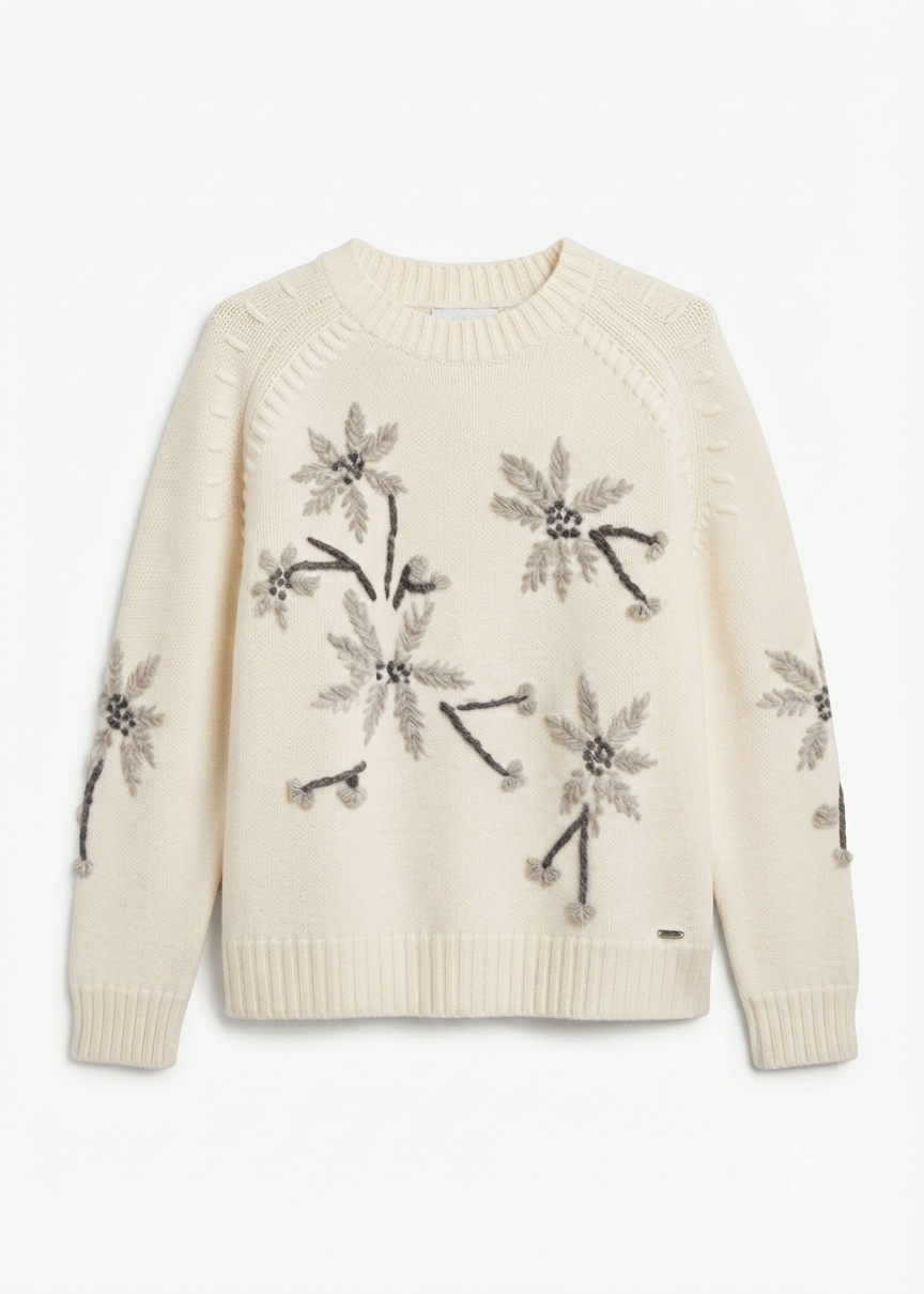 Parosh Maglia Wallaby con Ricamo Fiori Panna