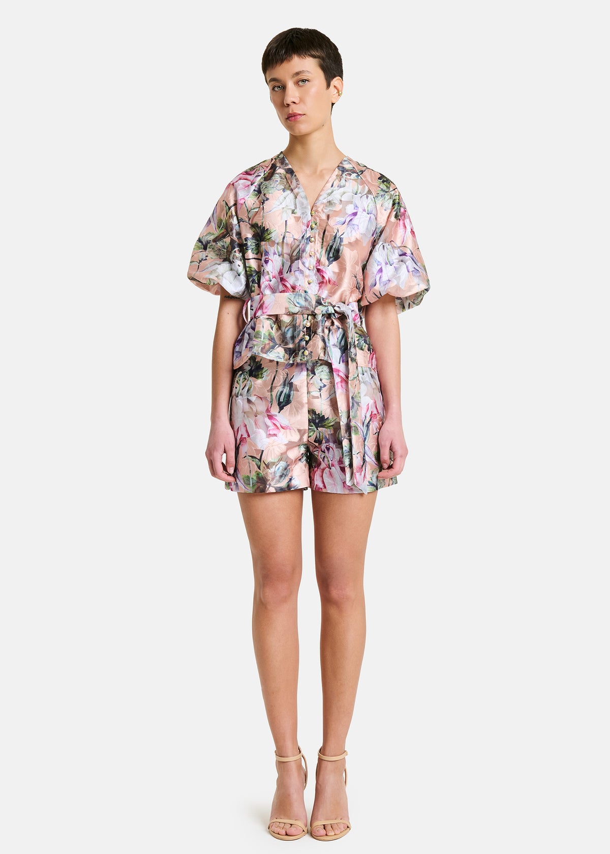 Amosa Camicia con Fiocco e Stampa Floreale Multicolore