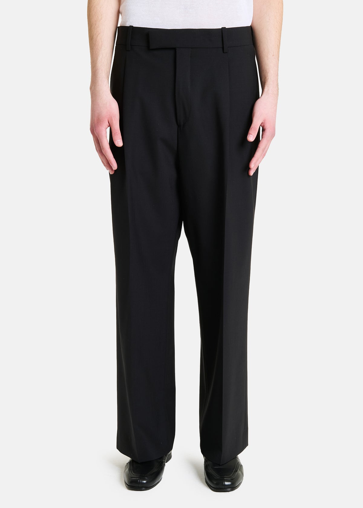 Gente Pantalone Wide Leg in Fresco Lana Nero