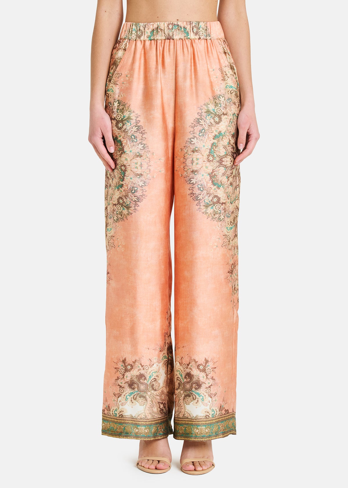 Amosa Pantalone Wide con Stampa Floreale Rosa