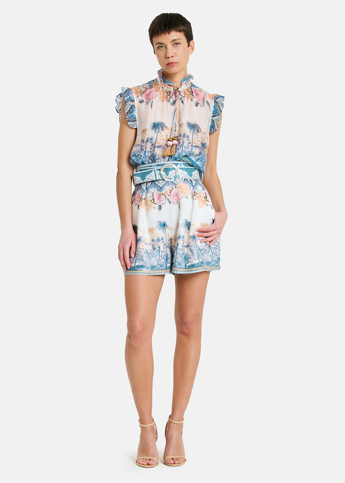 Amosa Top Blu con Stampa Floreale Multicolore