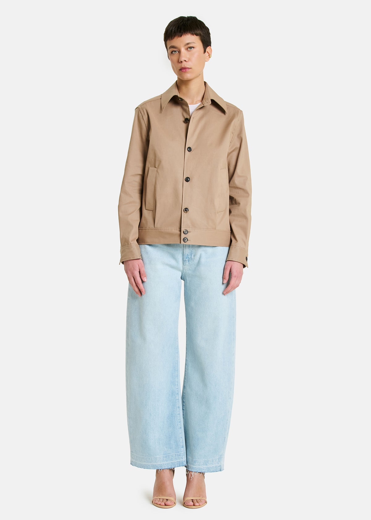 Gente Giacca Corta Over Beige con Bottoni