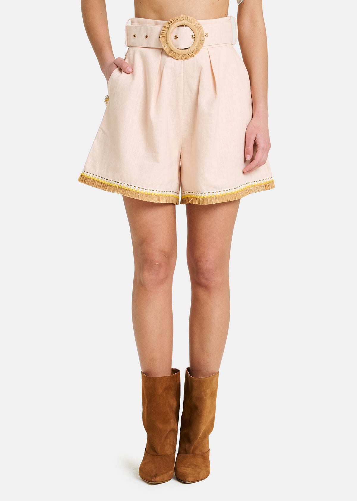 Amosa Short in Misto Cotone Rosa con Cintura in Vita