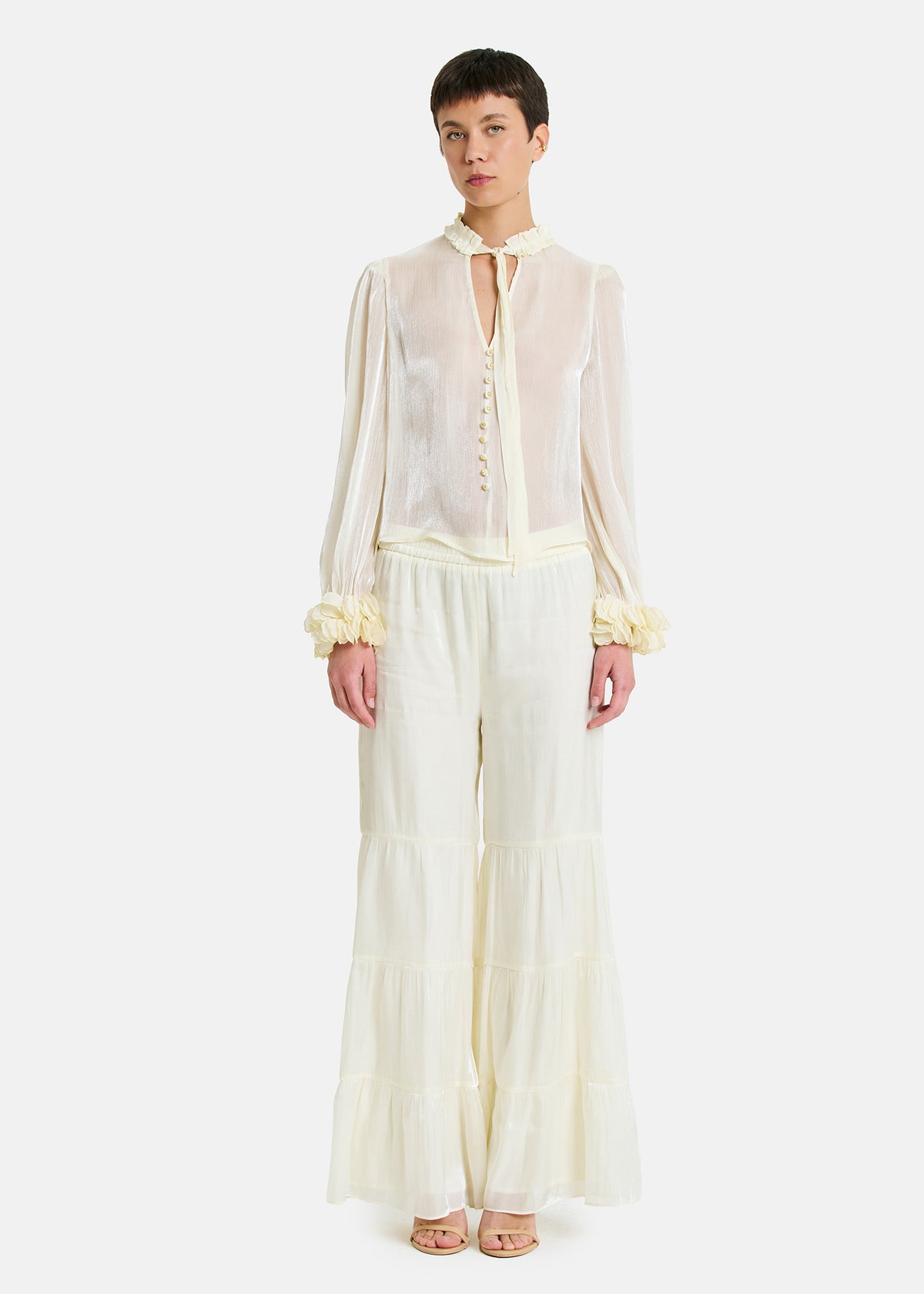 Amosa Camicia con Rouches su Maniche Bianca