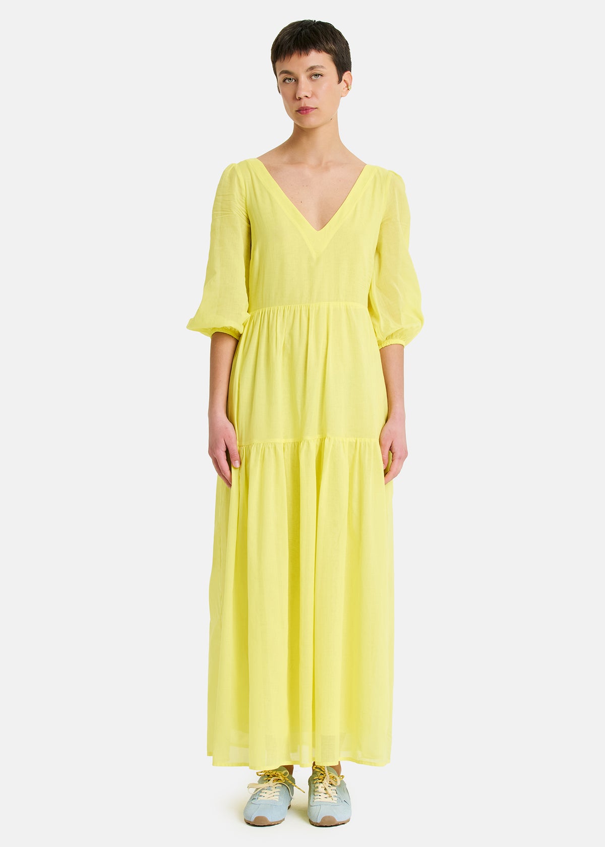 Orto Botanico Abito Lungo Scollo a V Giallo