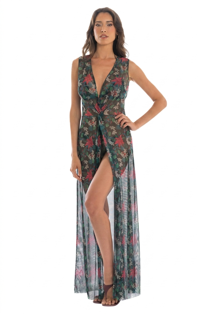 Pin Up Abito Lungo Fili Dei Fiori Wimbledon Verde