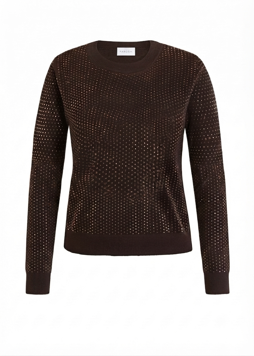 Parosh Maglia Lark Girocollo Manica Lunga Con Strass Testa di Moro