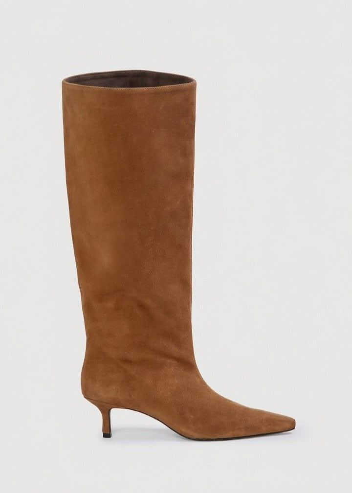 Black Suede Studio Stivale Alto Sutton con Tacco Scamosciato Marrone
