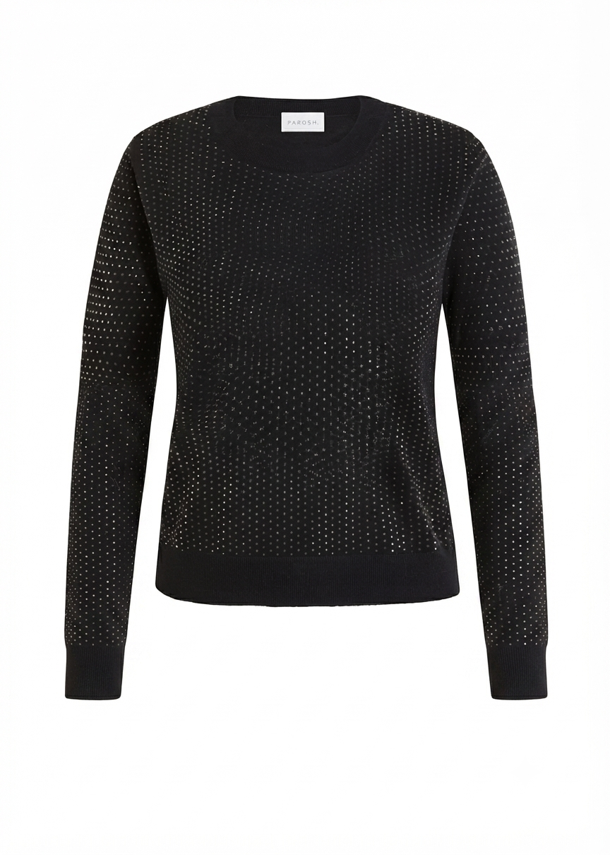 Parosh Maglia Lark Girocollo Manica Lunga Con Strass Nera