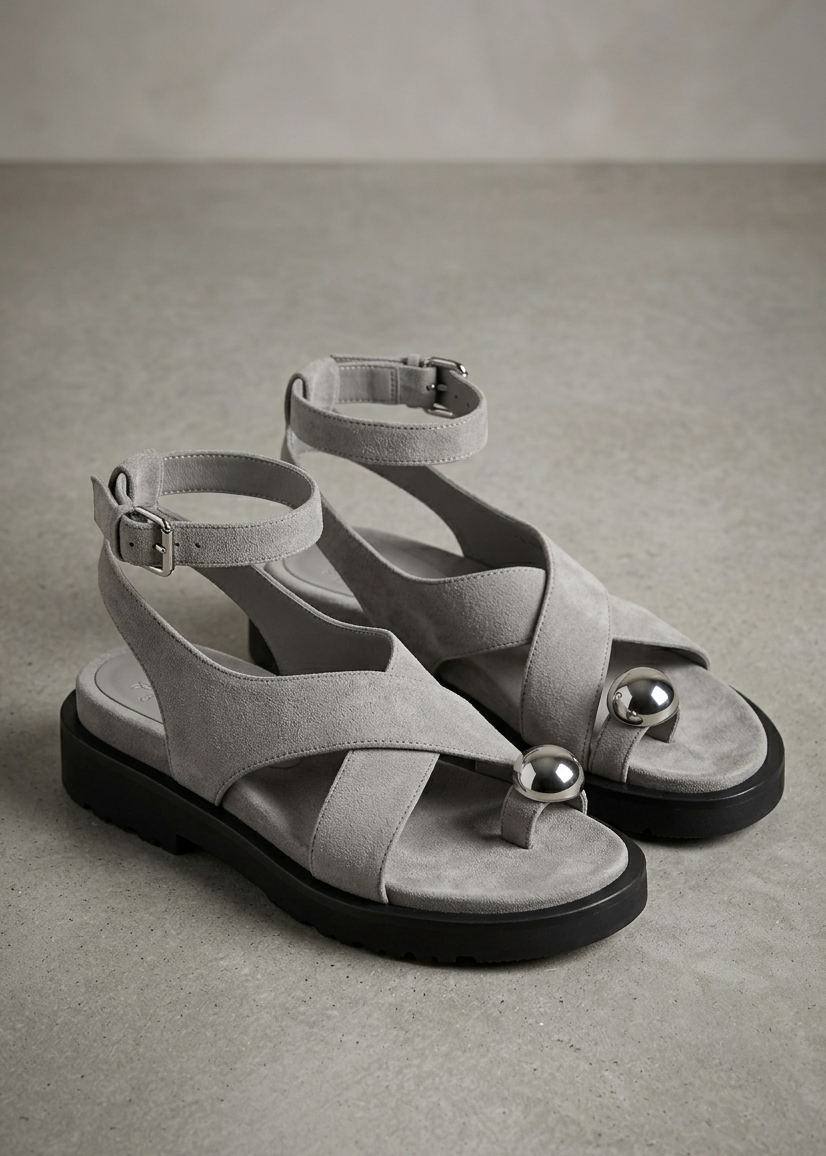 People Sandalo in Suede Grigio con dettaglio argento