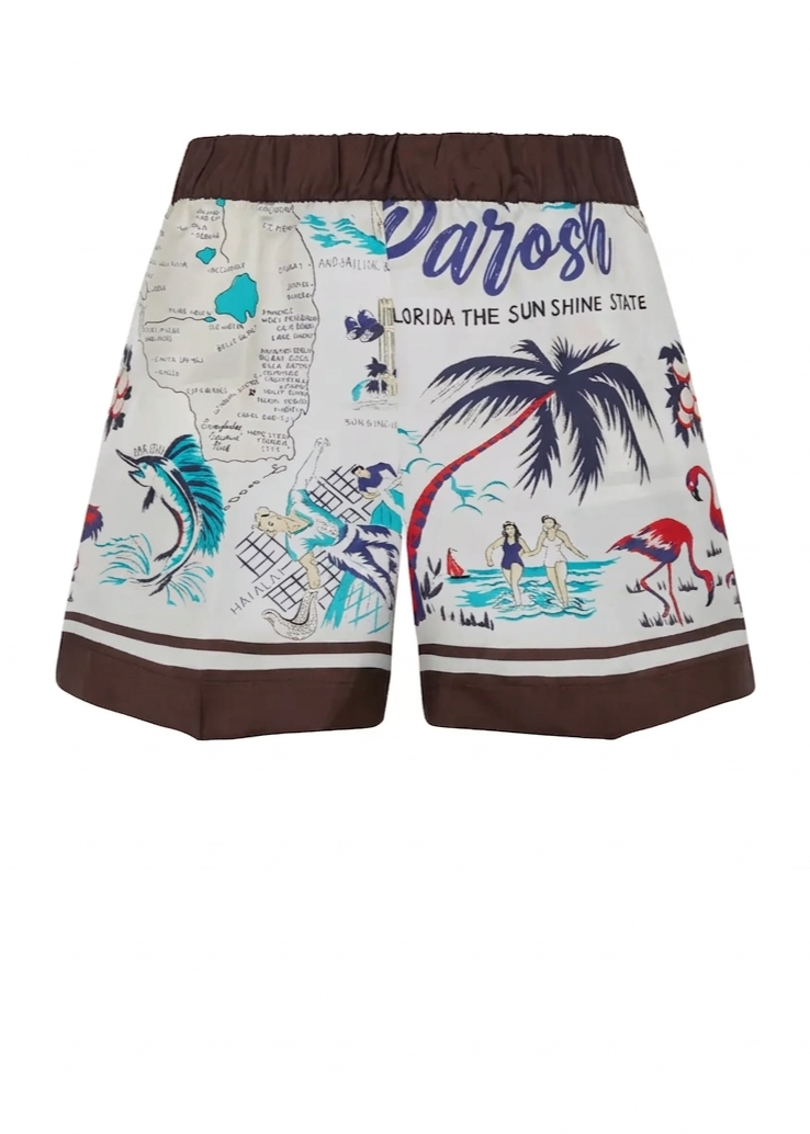 Parosh Shorts Con Stampa Scard Fantasia Marrone