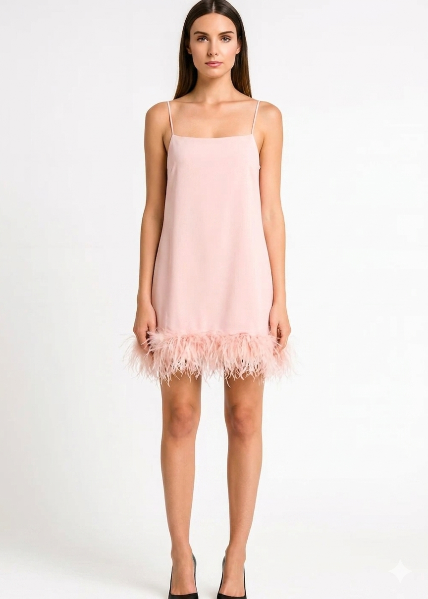 Nema Abito Corto Betty Rosa con Piume