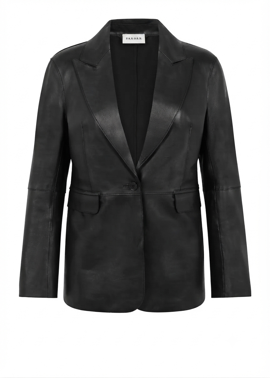 Parosh Giacca Maciock in Pelle Con Bottone Nero