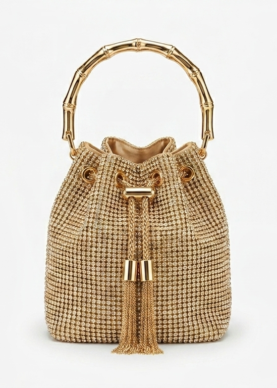 People Borsa a Mano con Cristalli Oro