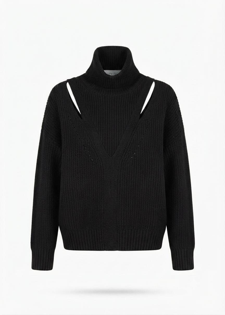 Parosh Maglia Lumb Collo Alto con Apertura sulle Spalle Nero