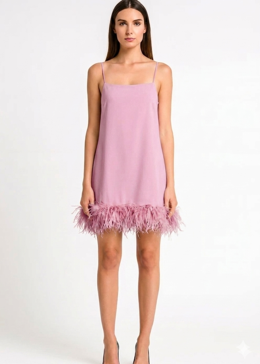 Nema Abito Corto Betty Rosa con Piume
