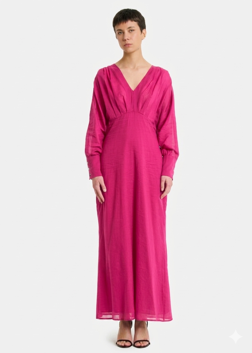 Orto Botanico Abito Lungo Scollo a V Fucsia