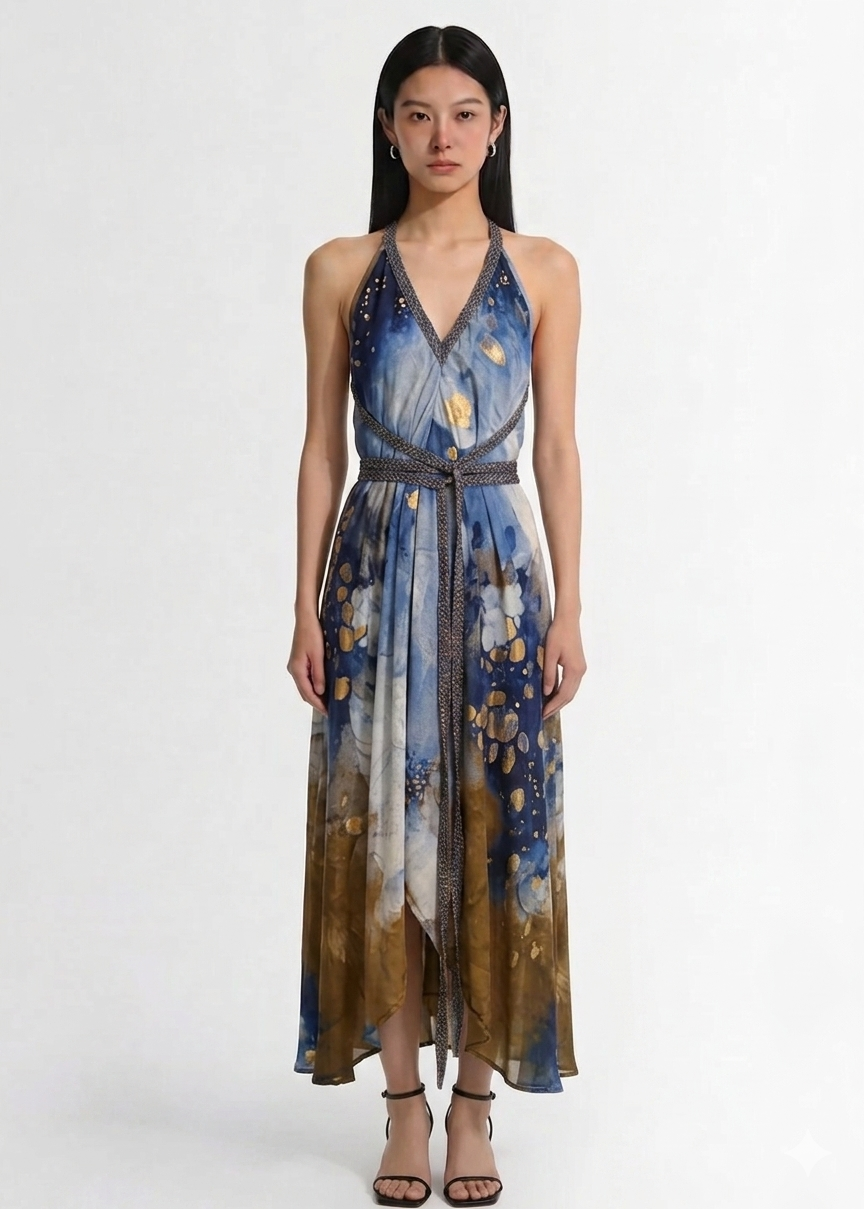 Artepana Abito Lungo Afrodita Incrocio Marrone/Blu
