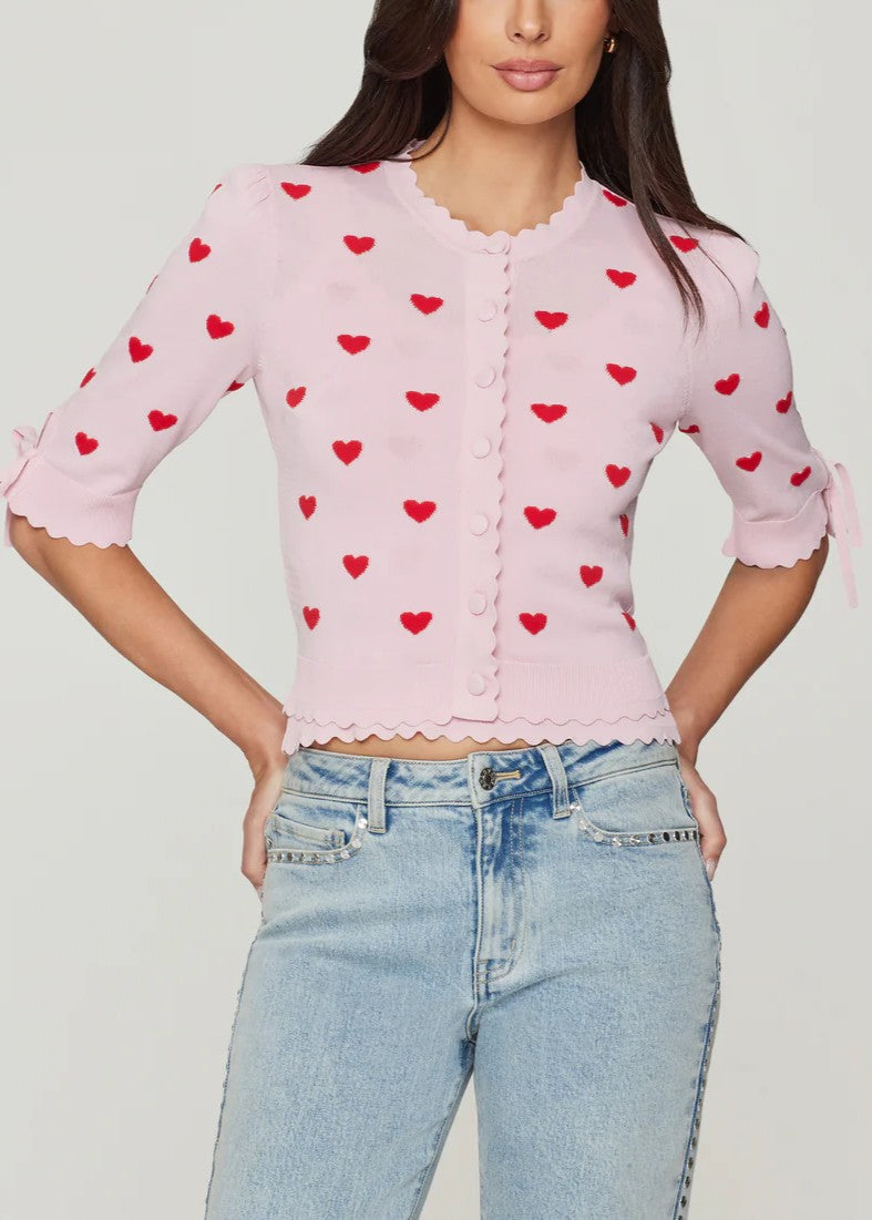 Generation Love Cardigan Tess Rosa Con Cuori Rossi