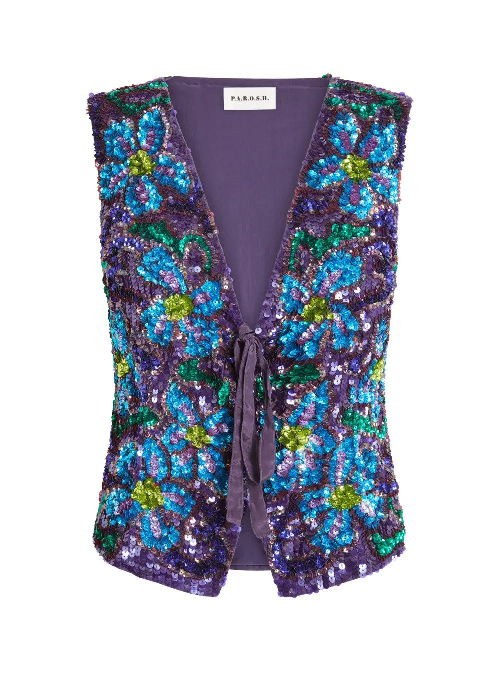 Parosh Gilet Galaxy con Laccio Fantasia Fiori Viola